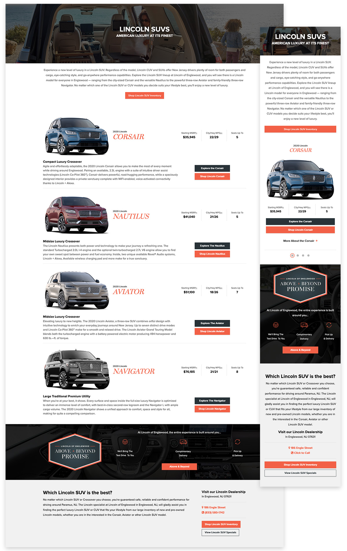 Full SUV Model Comparison page layouts on desktop and mobile